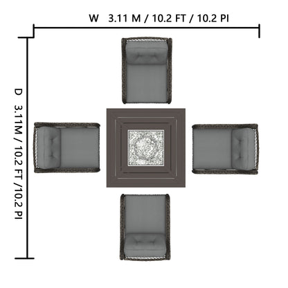 Corvus Vasconia 5 pezzi set girevole in resina e vimini per esterni con tavolo da fuoco
