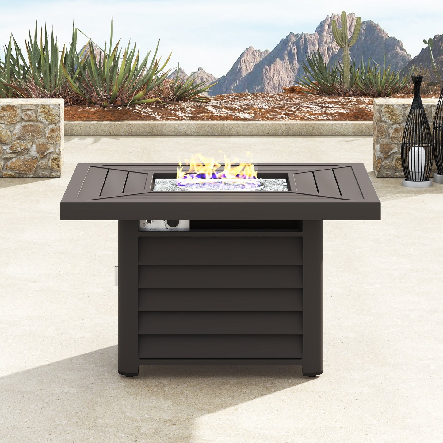 Corvus Vasconia 5 pezzi set girevole in resina e vimini per esterni con tavolo da fuoco