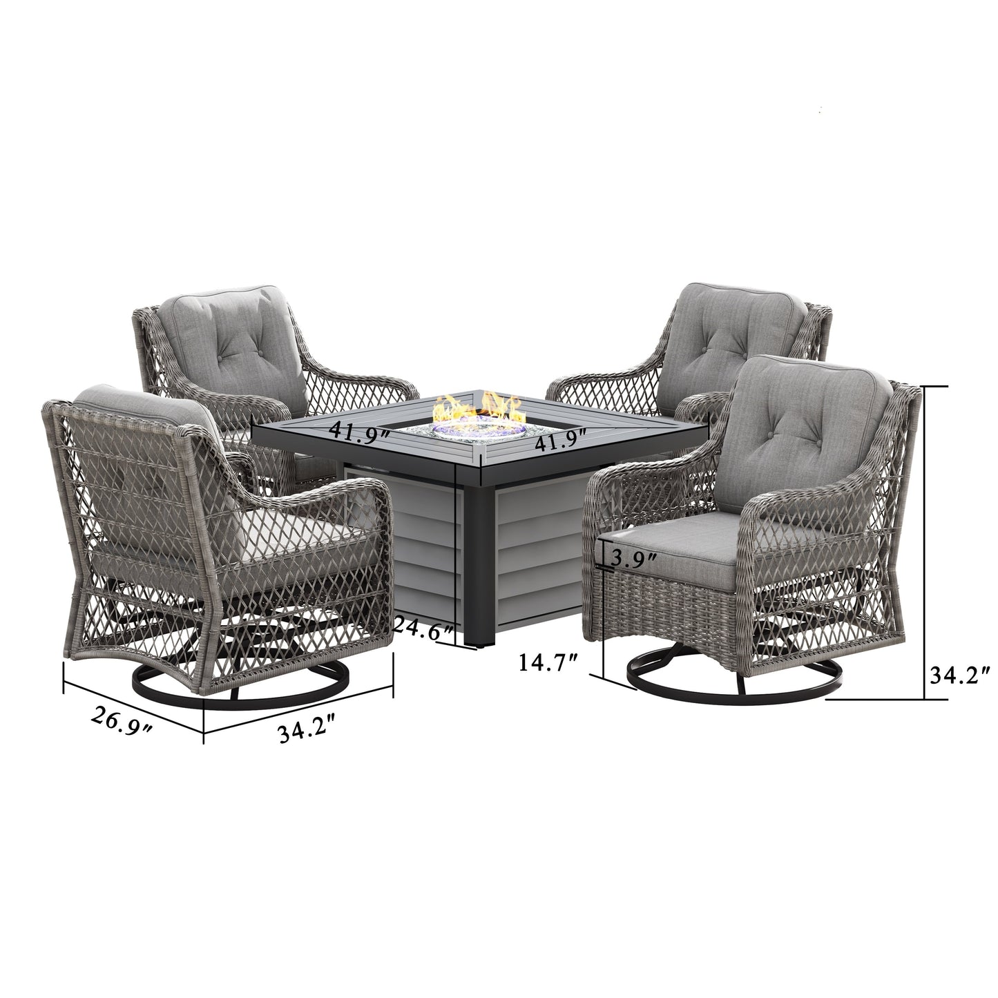 Corvus Vasconia 5 pezzi set girevole in resina e vimini per esterni con tavolo da fuoco