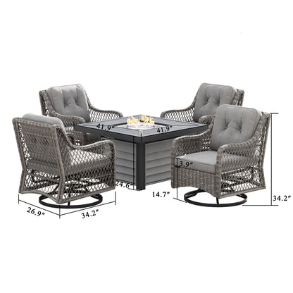 Corvus Vasconia 5 pezzi set girevole in resina e vimini per esterni con tavolo da fuoco