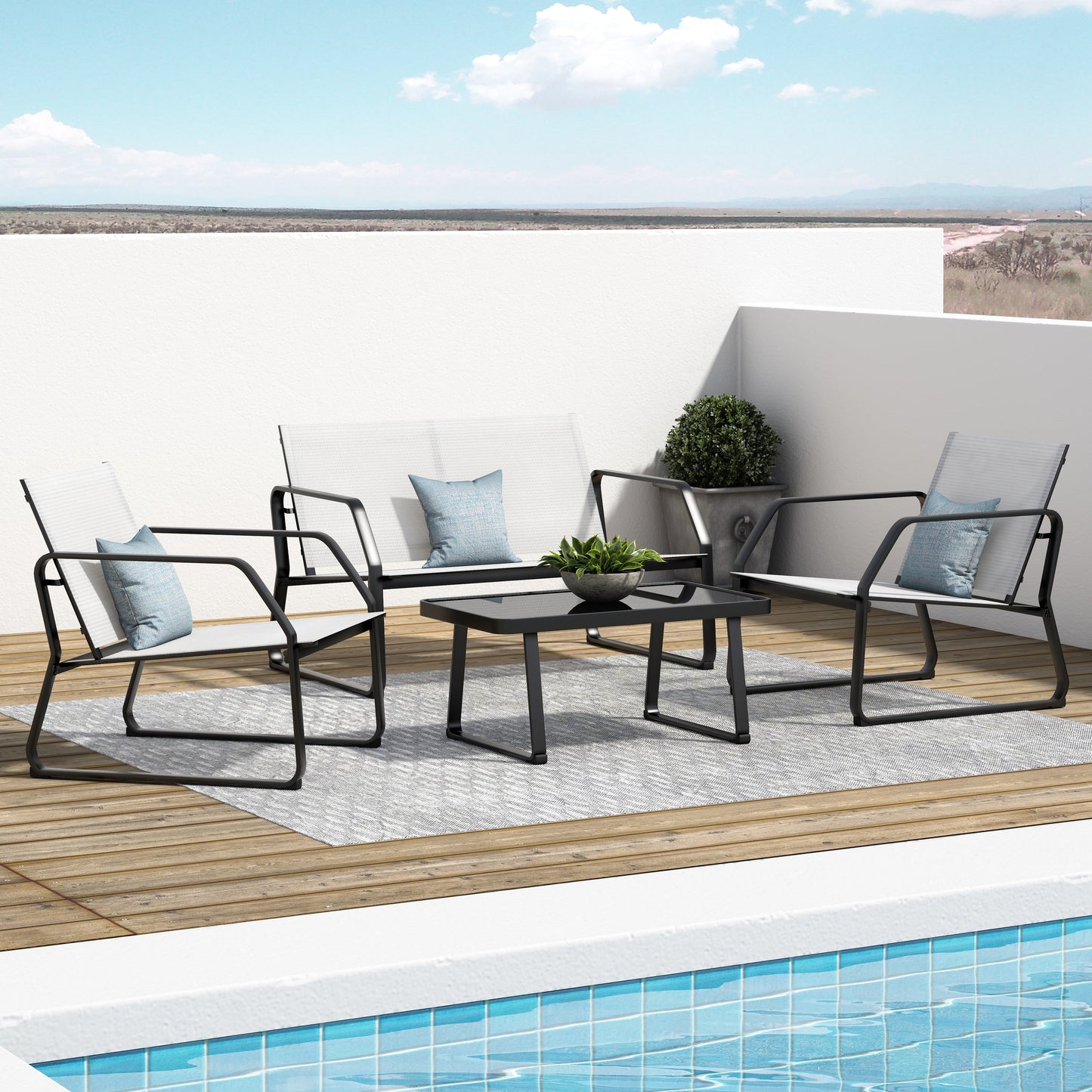 Set da conversazione in tessuto Corvus Yorkdale da 4 pezzi per esterni