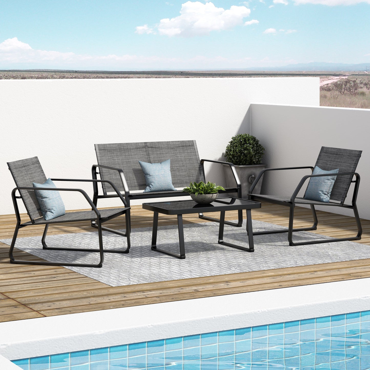 Set da conversazione in tessuto Corvus Yorkdale da 4 pezzi per esterni