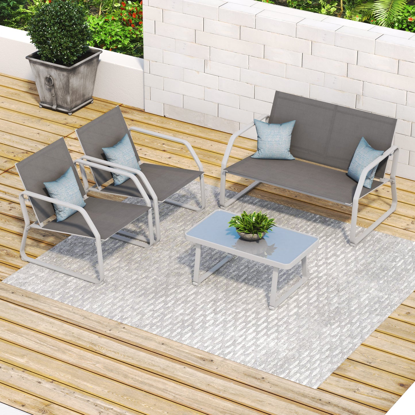 Set da conversazione in tessuto Corvus Yorkdale da 4 pezzi per esterni