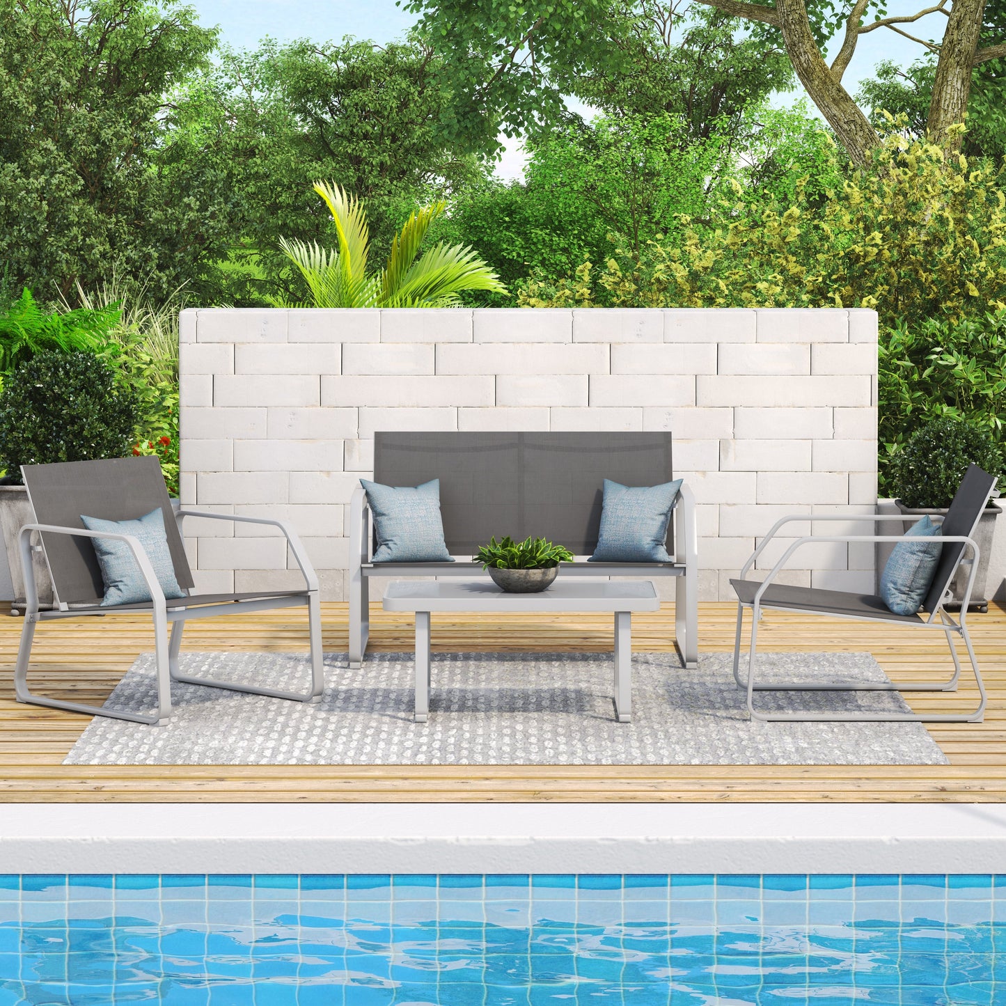 Set da conversazione in tessuto Corvus Yorkdale da 4 pezzi per esterni