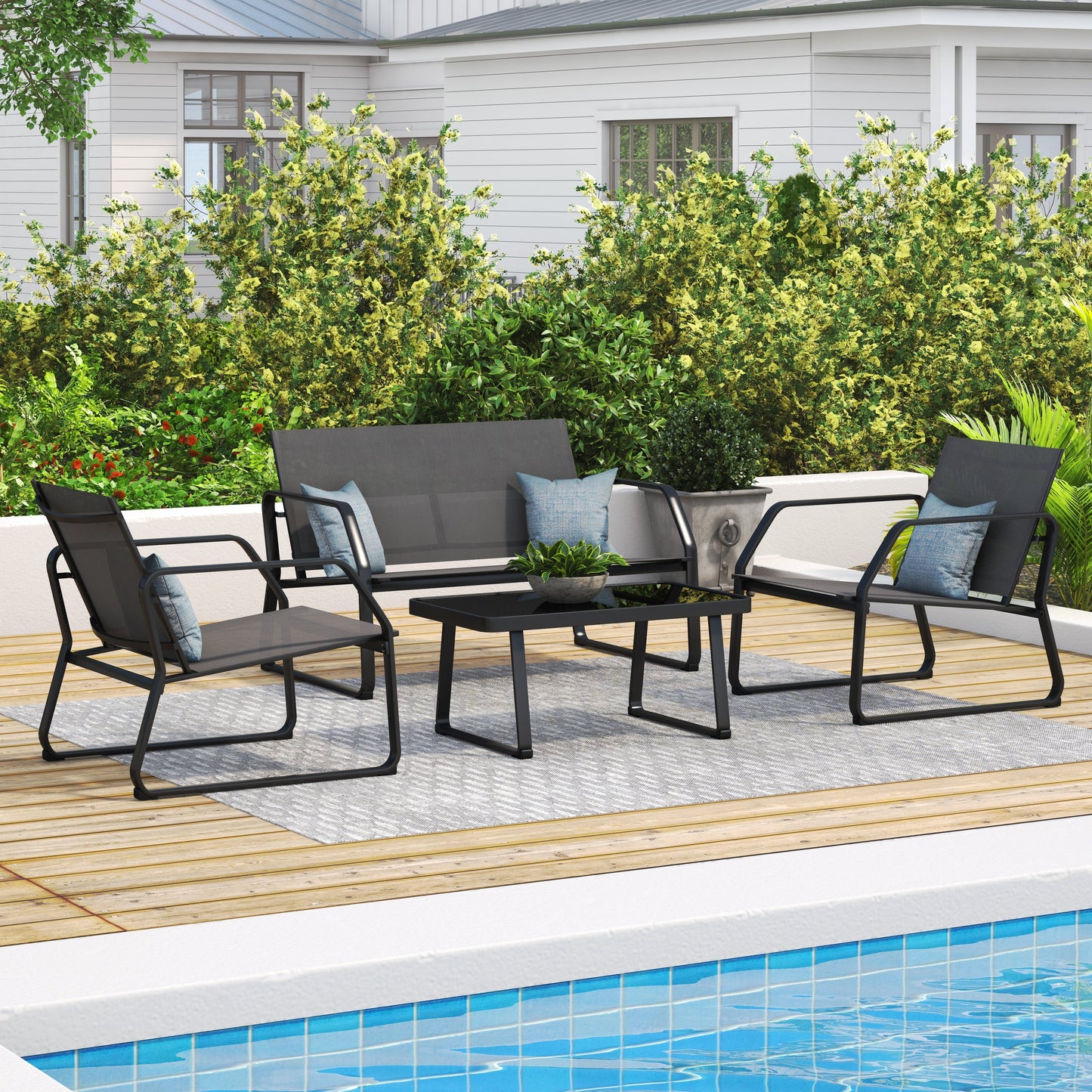 Set da conversazione in tessuto Corvus Yorkdale da 4 pezzi per esterni