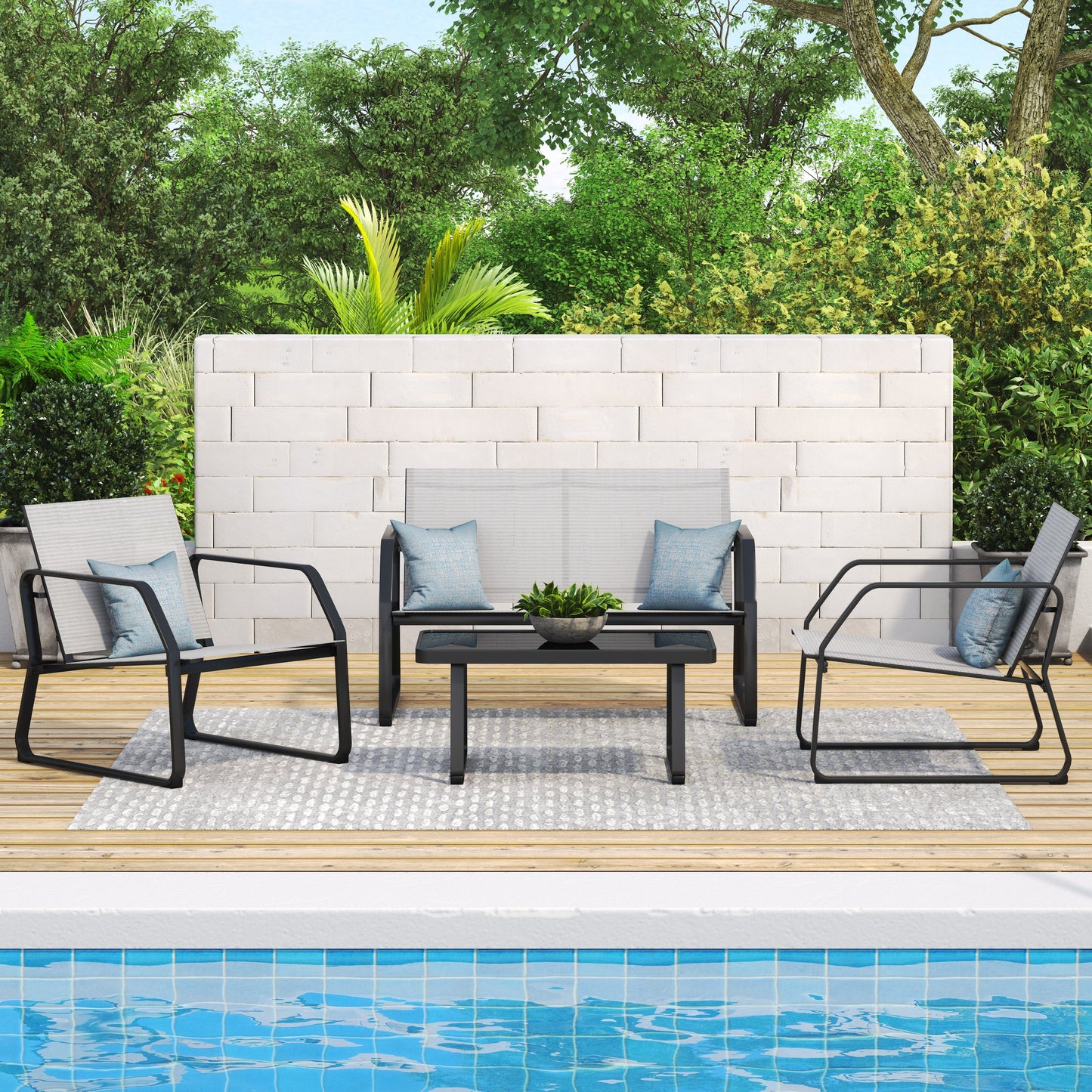 Set da conversazione in tessuto Corvus Yorkdale da 4 pezzi per esterni