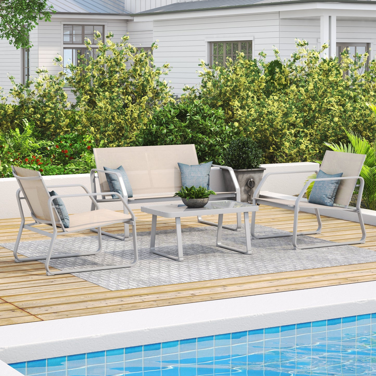 Set da conversazione in tessuto Corvus Yorkdale da 4 pezzi per esterni