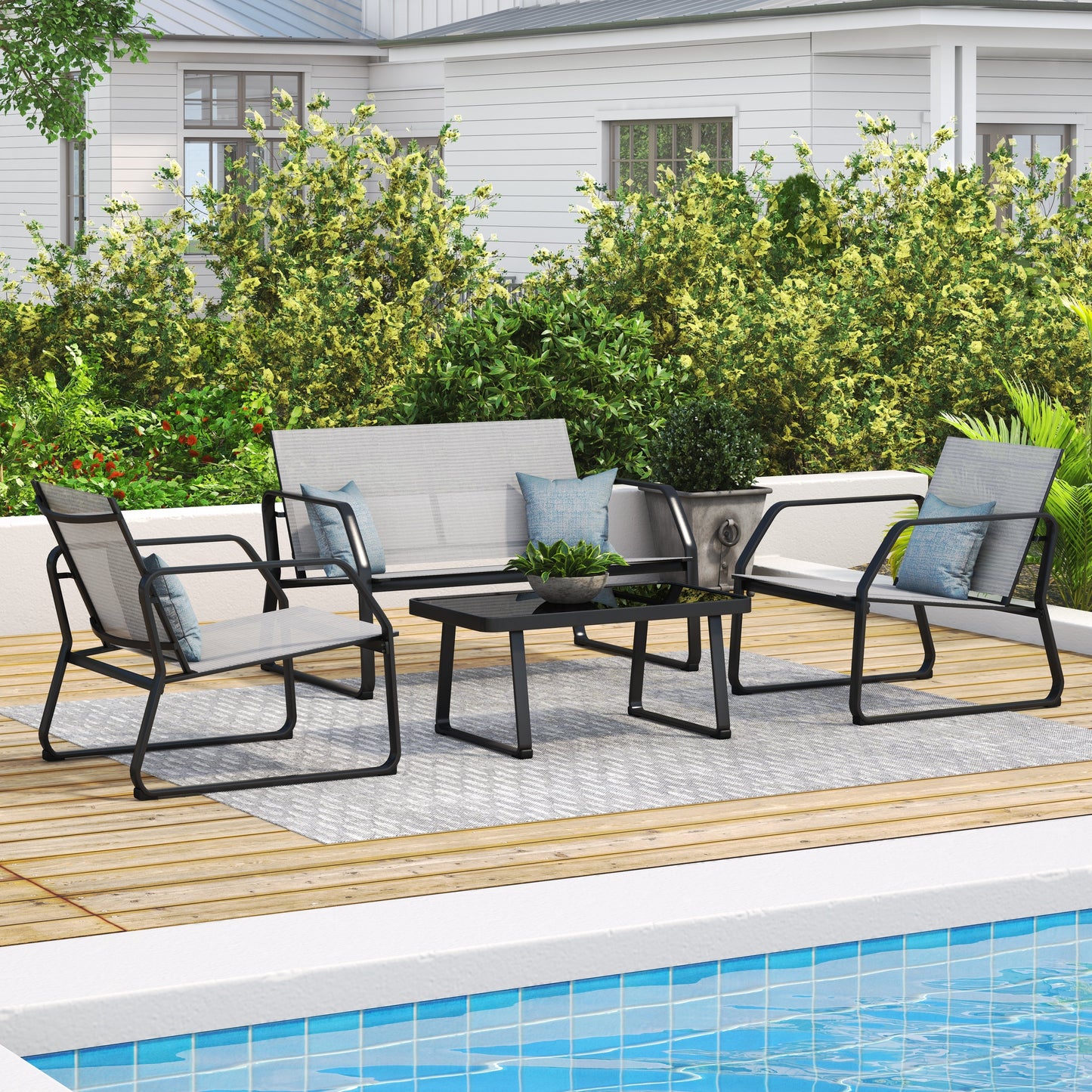 Set da conversazione in tessuto Corvus Yorkdale da 4 pezzi per esterni