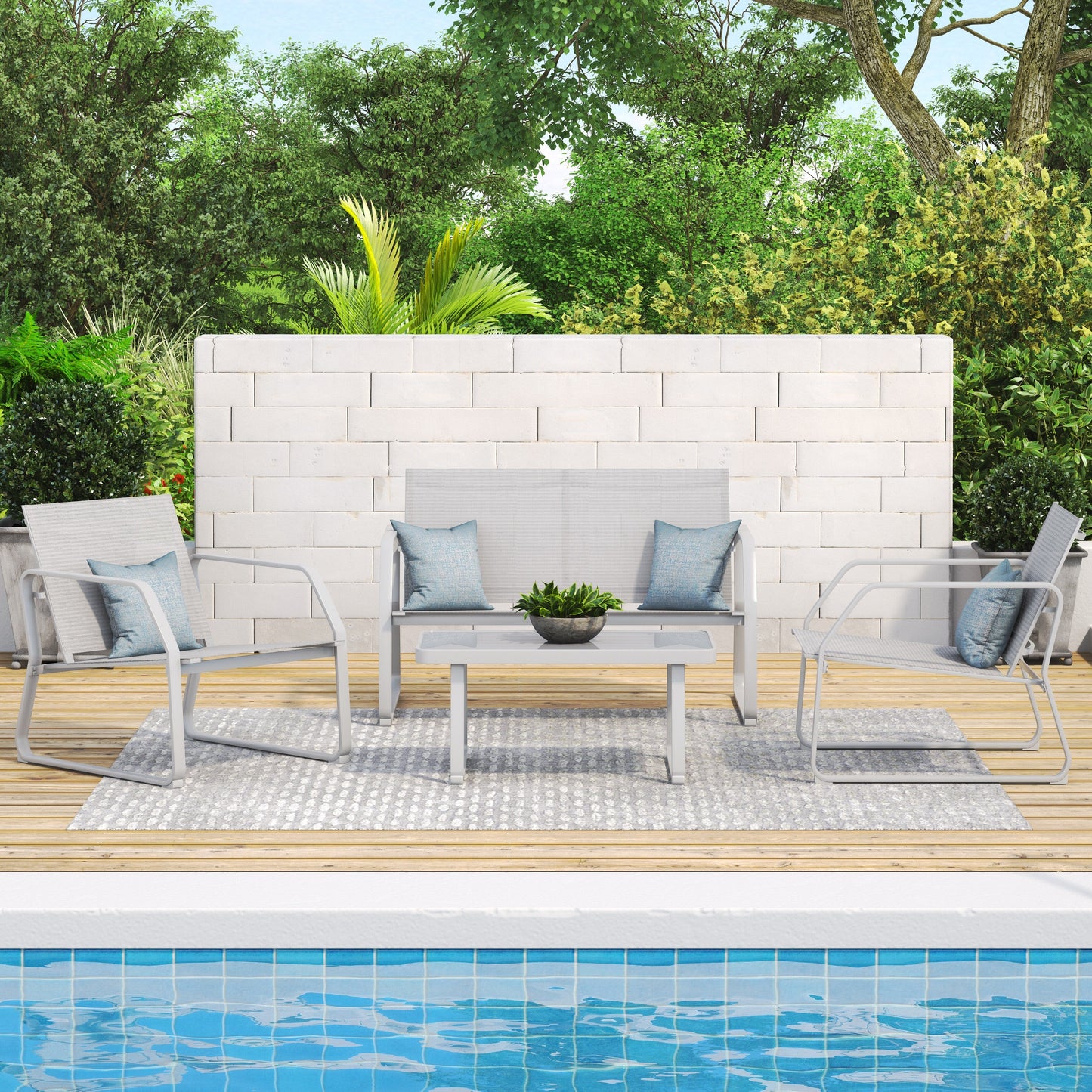 Set da conversazione in tessuto Corvus Yorkdale da 4 pezzi per esterni