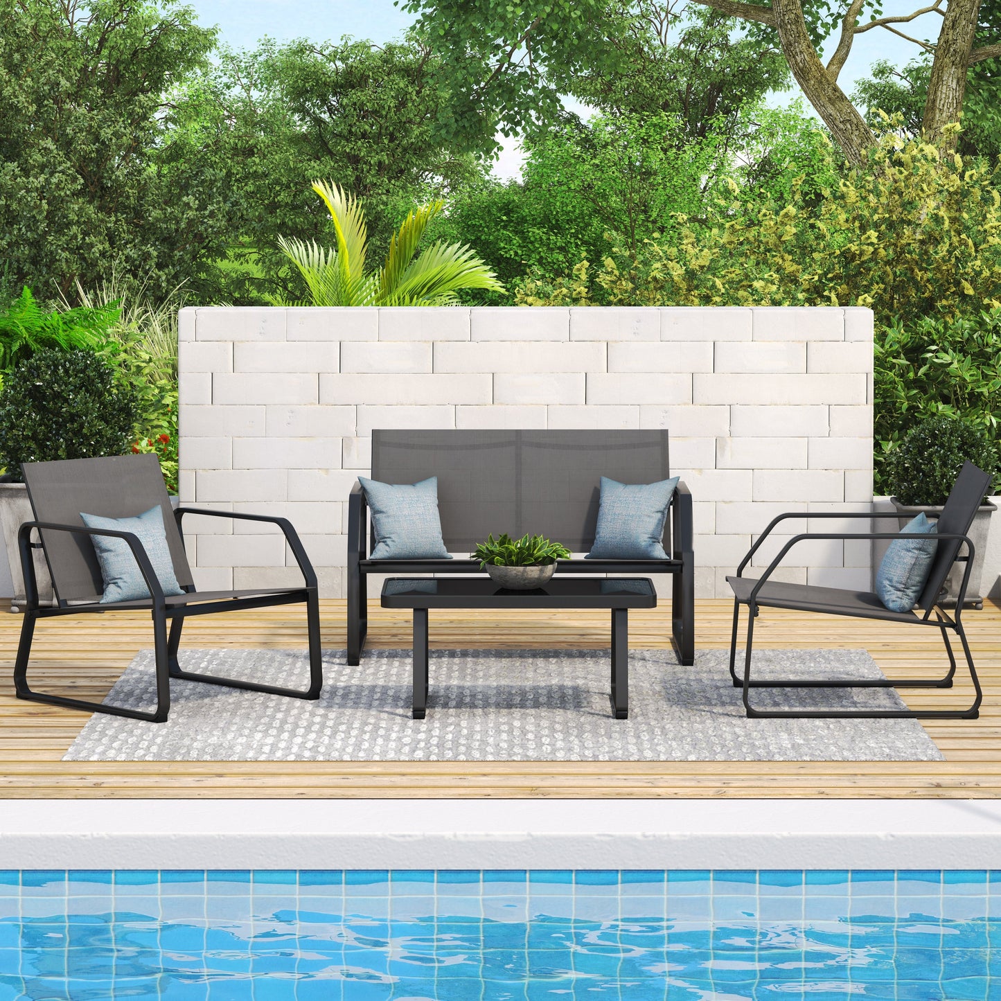 Set da conversazione in tessuto Corvus Yorkdale da 4 pezzi per esterni