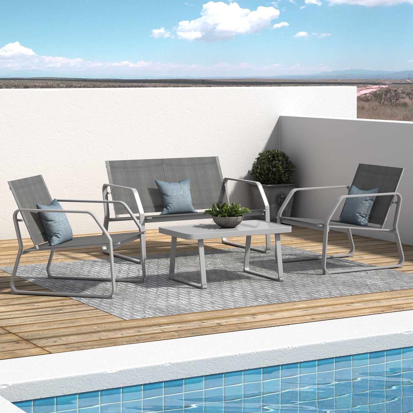 Set da conversazione in tessuto Corvus Yorkdale da 4 pezzi per esterni