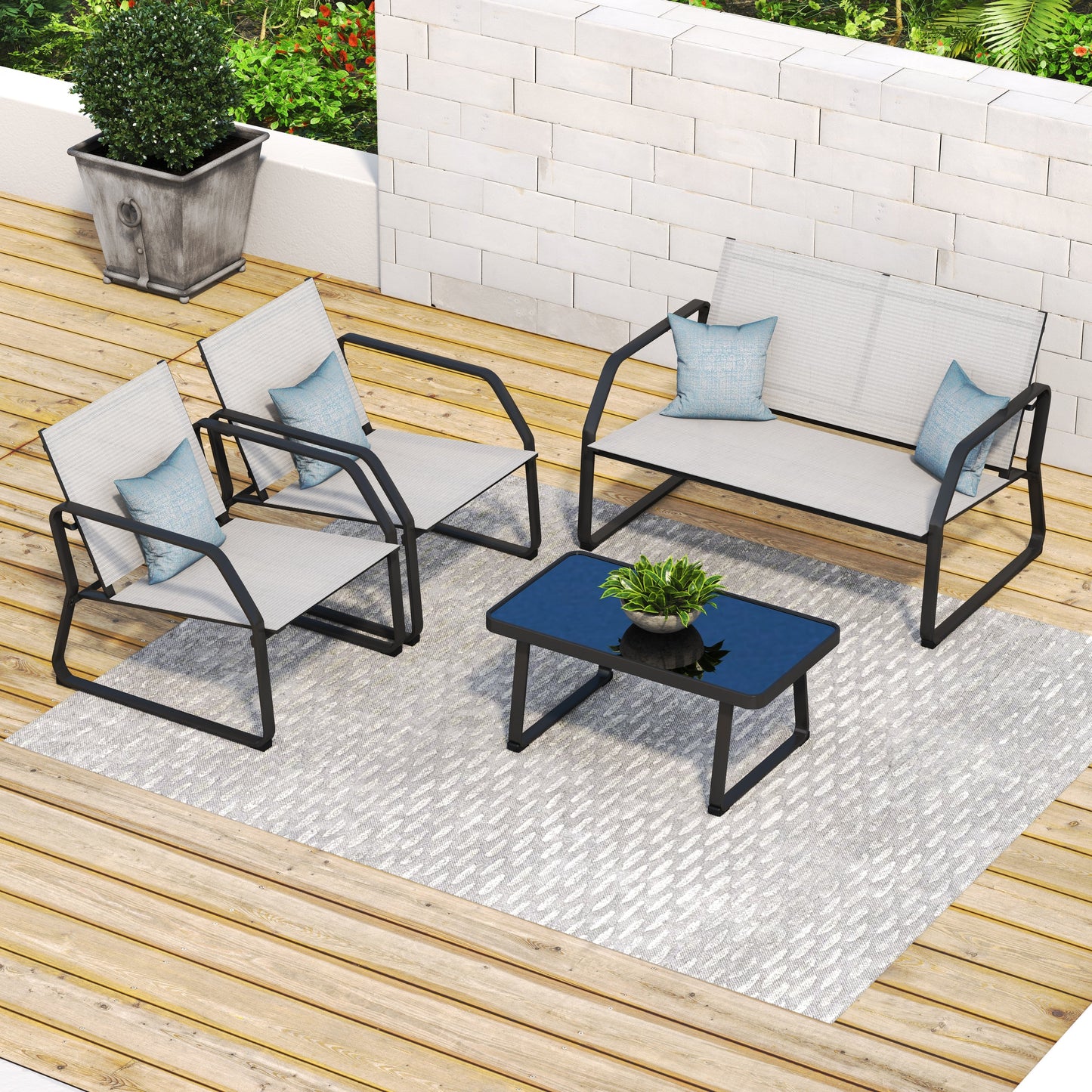 Set da conversazione in tessuto Corvus Yorkdale da 4 pezzi per esterni