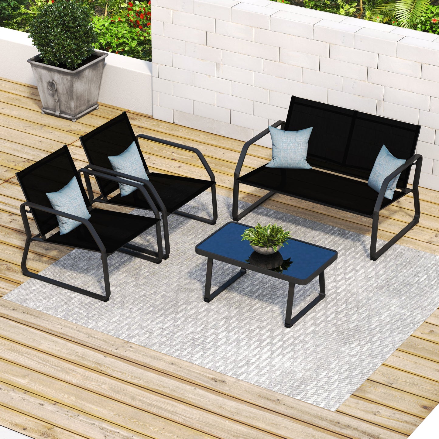 Set da conversazione in tessuto Corvus Yorkdale da 4 pezzi per esterni