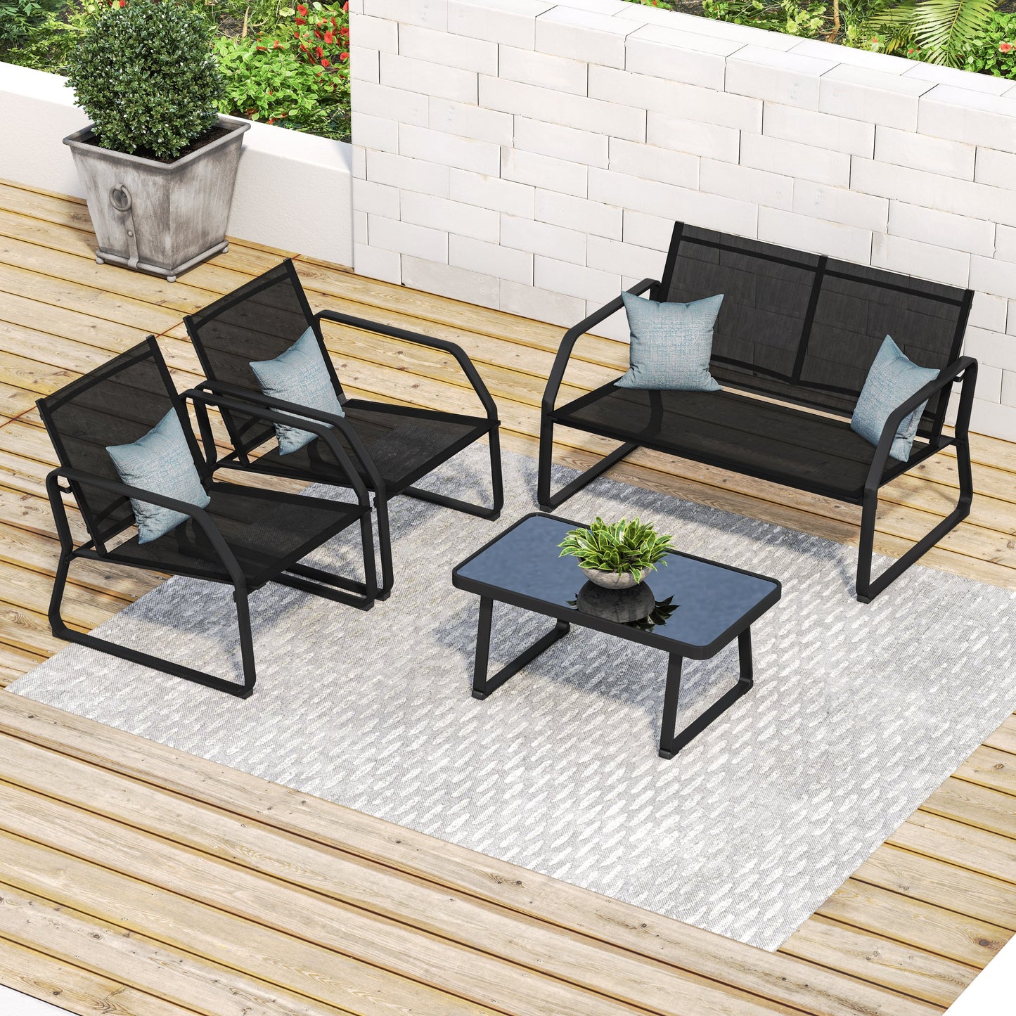 Set da conversazione in tessuto Corvus Yorkdale da 4 pezzi per esterni