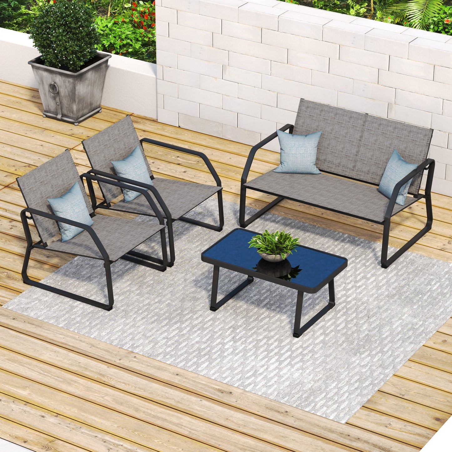 Set da conversazione in tessuto Corvus Yorkdale da 4 pezzi per esterni