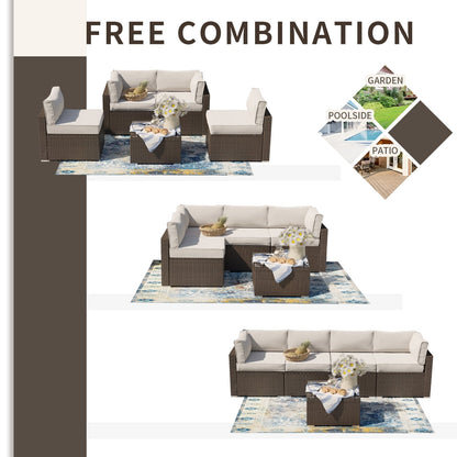 Set di mobili da esterno in vimini da 5 pezzi più accogliente con tavolino da caffè