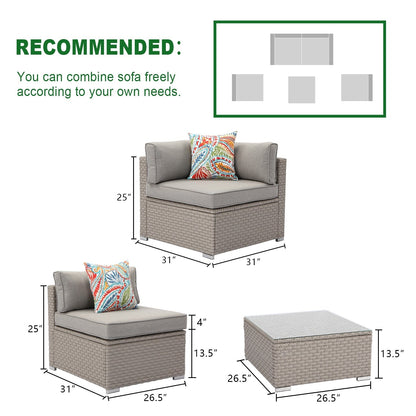 Set di mobili da esterno in vimini da 5 pezzi più accogliente con tavolino da caffè