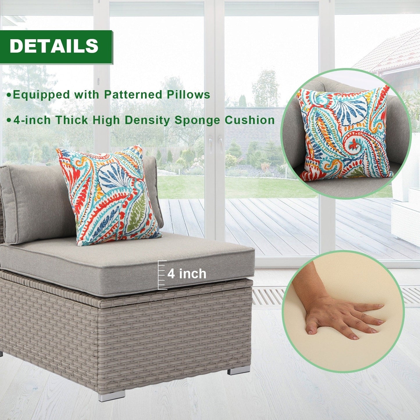 Set di mobili da esterno in vimini da 5 pezzi più accogliente con tavolino da caffè