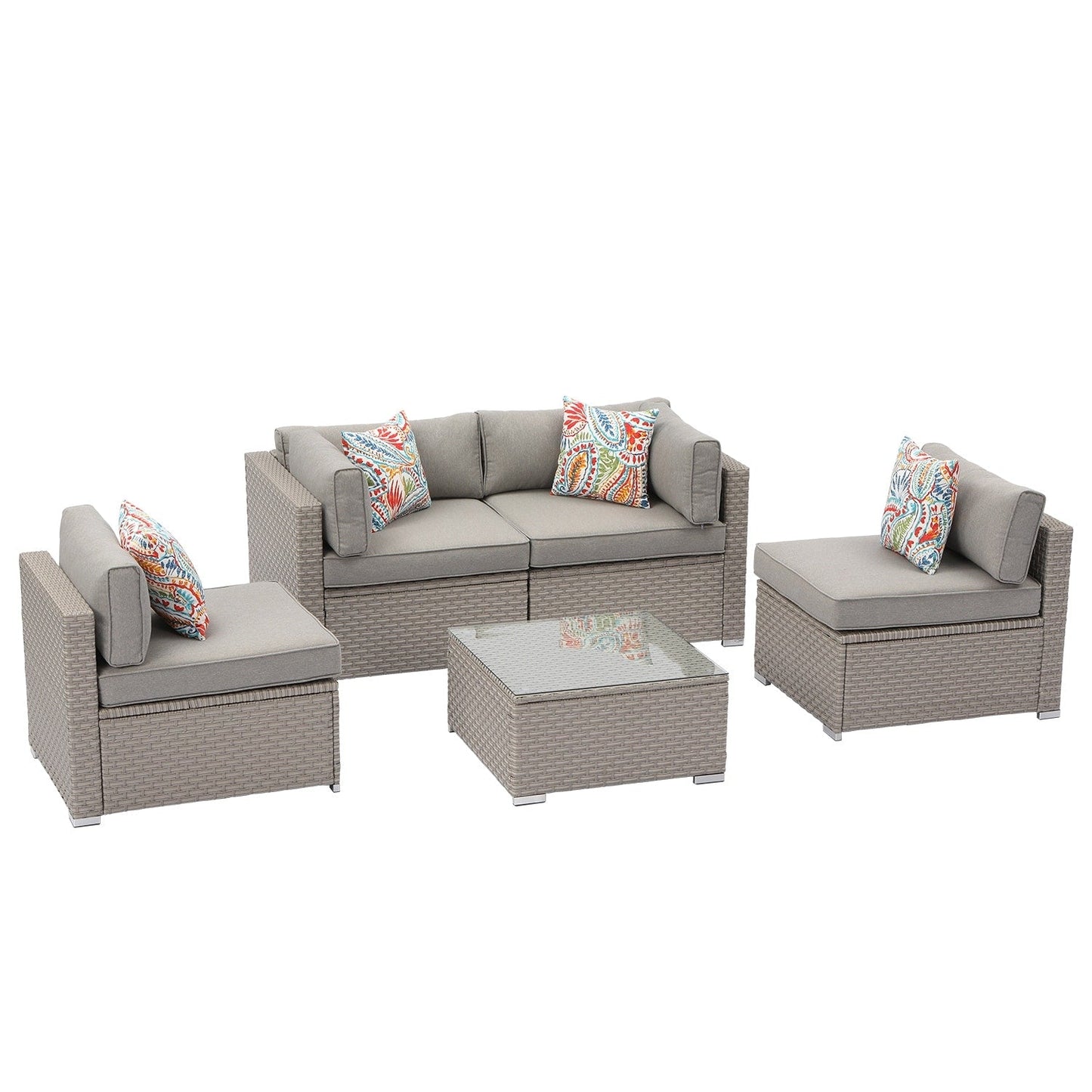 Set di mobili da esterno in vimini da 5 pezzi più accogliente con tavolino da caffè