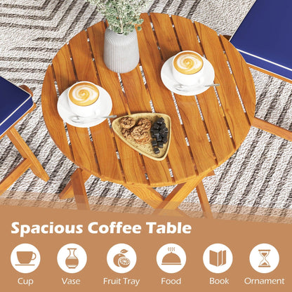 Set da bistrot da giardino in legno di acacia, 3 pezzi, tavolo pieghevole e sedie - Vedi dettagli