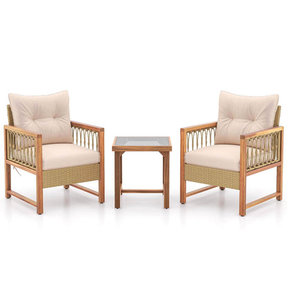 Set di mobili da giardino Costway da 3 pezzi in vimini PE per esterni Conversation - Vedi dettagli