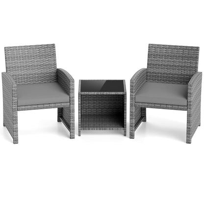 Set di mobili da giardino Costway 3 pezzi con tavolino in vetro temperato e - Vedi dettagli