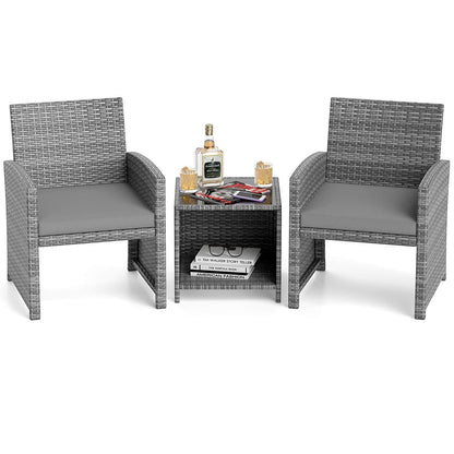 Set di mobili da giardino Costway 3 pezzi con tavolino in vetro temperato e - Vedi dettagli