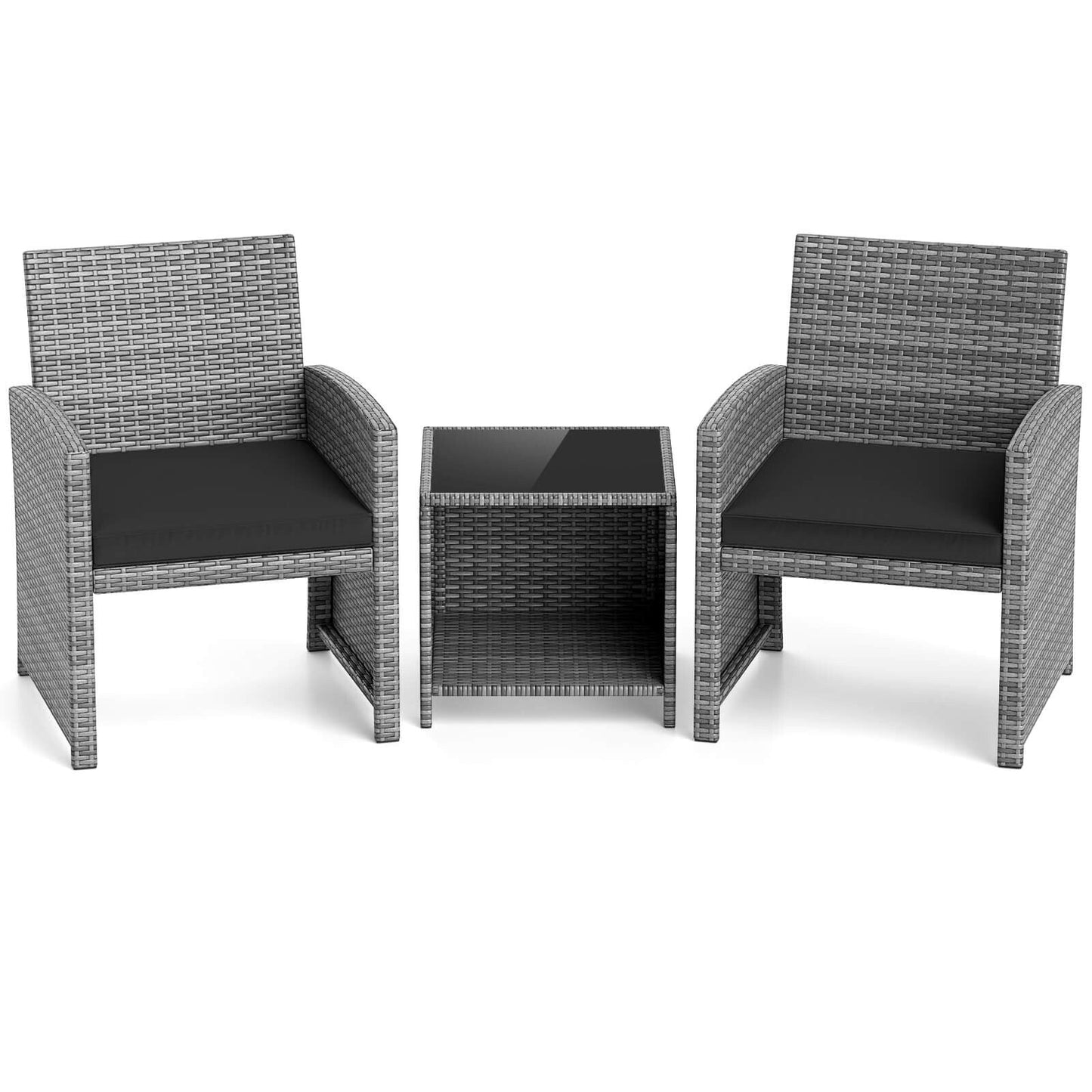 Set di mobili da giardino Costway 3 pezzi con tavolino in vetro temperato e - Vedi dettagli