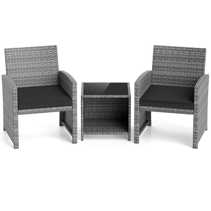 Set di mobili da giardino Costway 3 pezzi con tavolino in vetro temperato e - Vedi dettagli