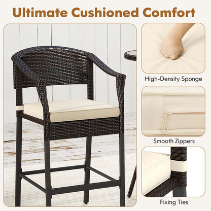 Set da bar in rattan per patio Costway da 3 pezzi con poltrone in vimini e tavolo rotondo - Vedi dettagli