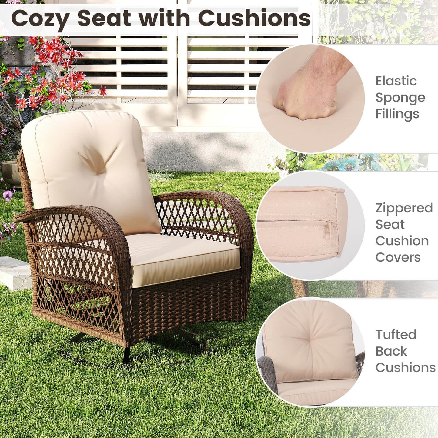 Set di mobili da bistrot girevoli da giardino Costway da 3 pezzi - Vedi dettagli