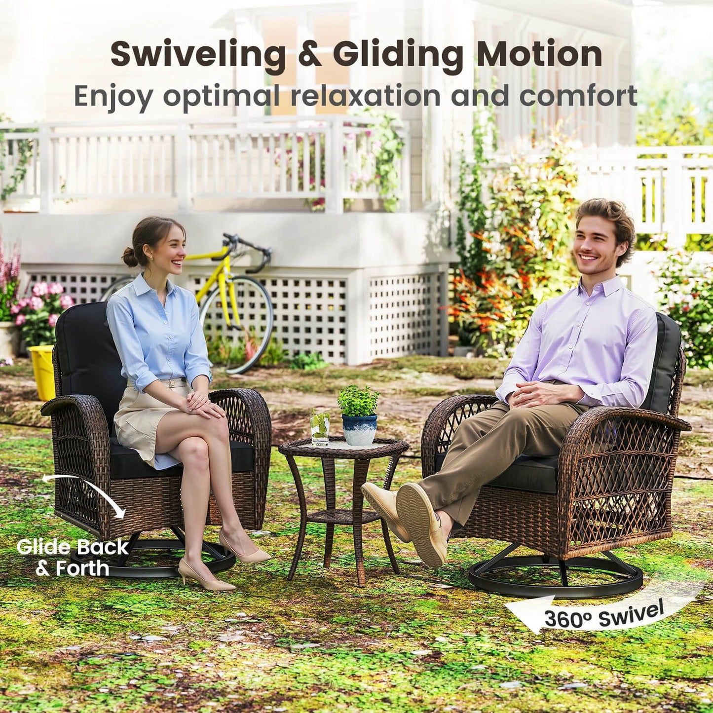 Set di mobili da bistrot girevoli da giardino Costway da 3 pezzi - Vedi dettagli