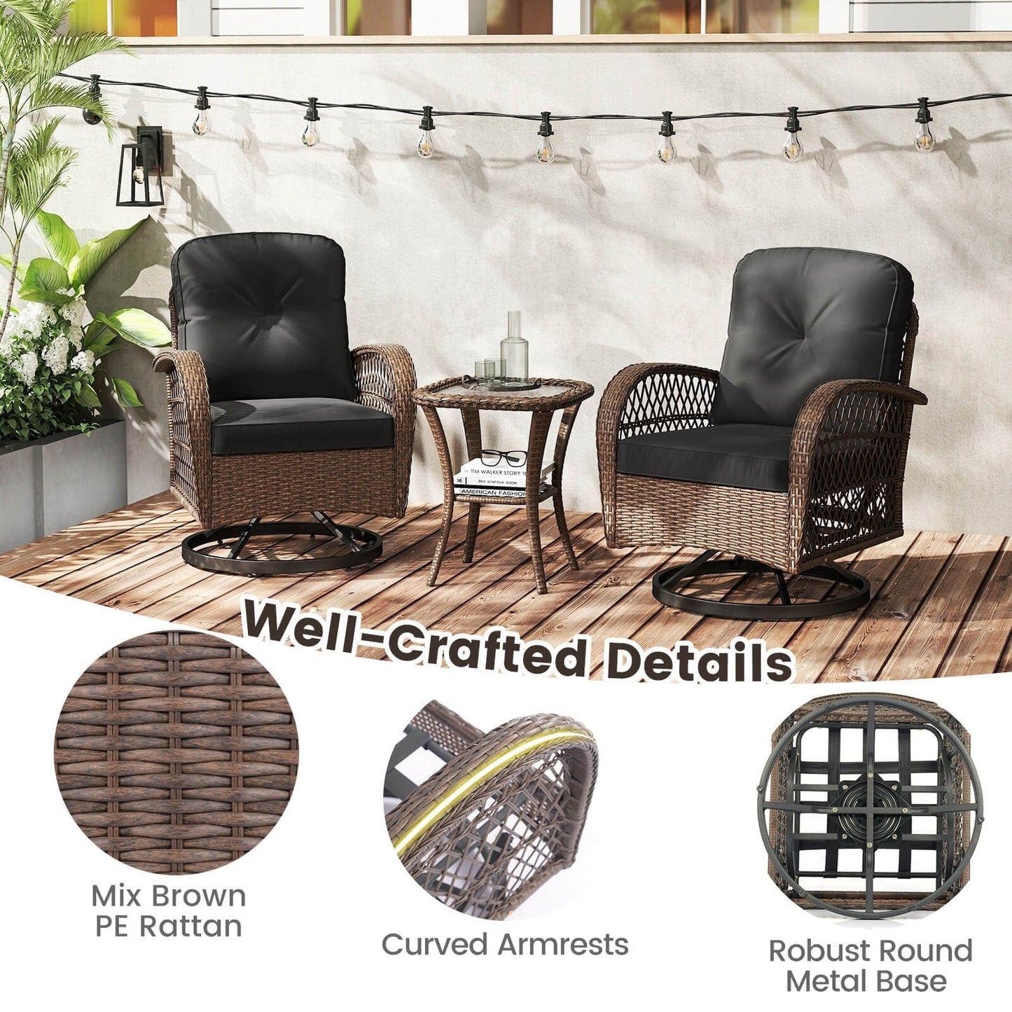 Set di mobili da bistrot girevoli da giardino Costway da 3 pezzi - Vedi dettagli