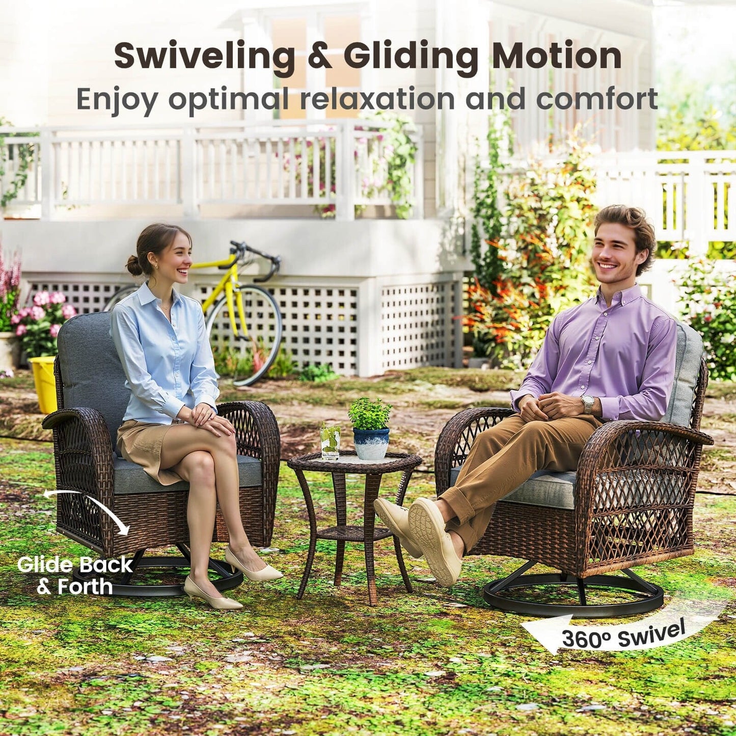 Set di mobili da bistrot girevoli da giardino Costway da 3 pezzi - Vedi dettagli