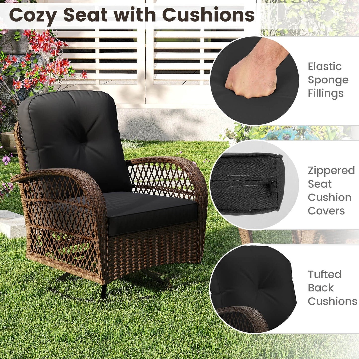 Set di mobili da bistrot girevoli da giardino Costway da 3 pezzi - Vedi dettagli