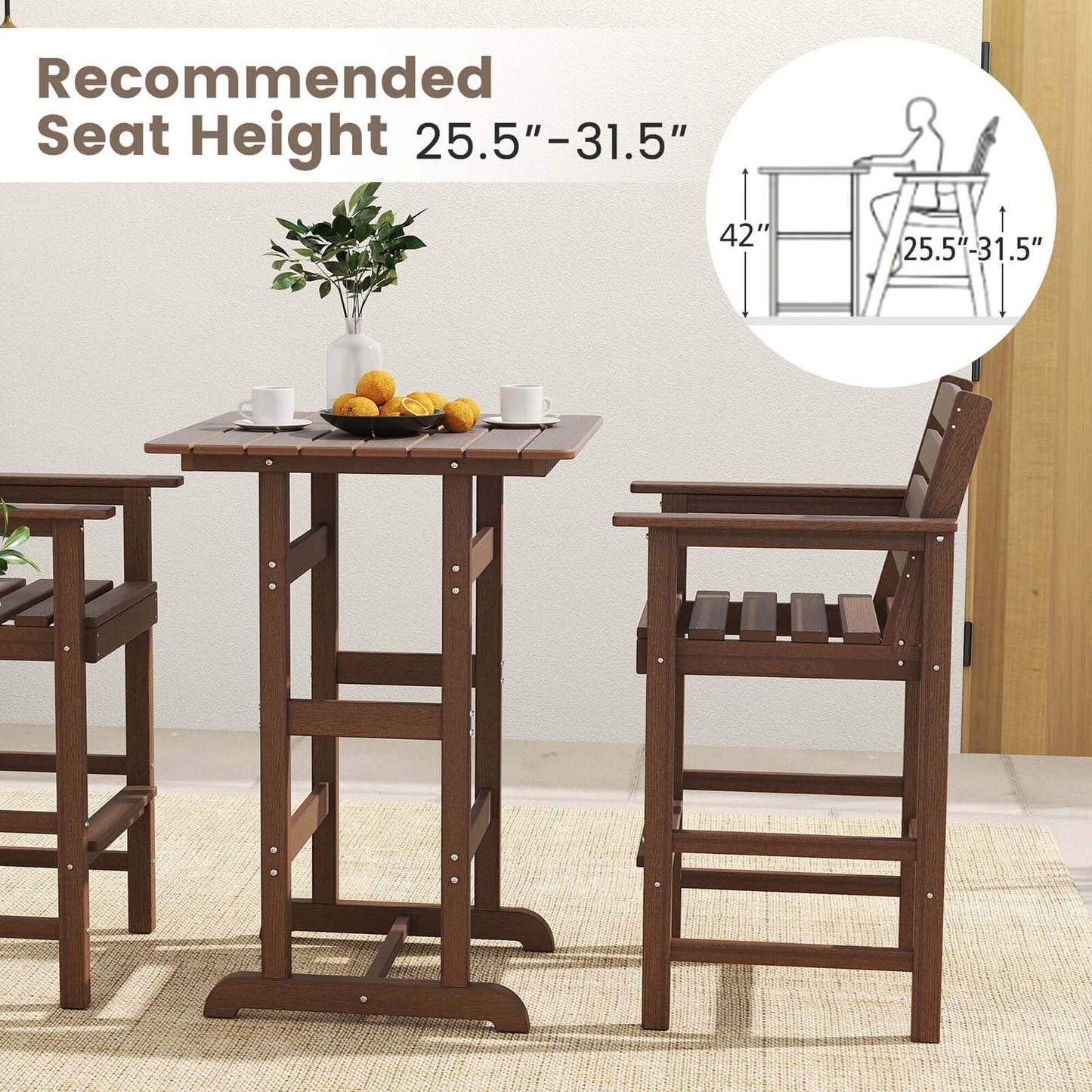 Set da bar Costway da 3 pezzi in HDPE con poltrone e piano alto quadrato - Vedi dettagli