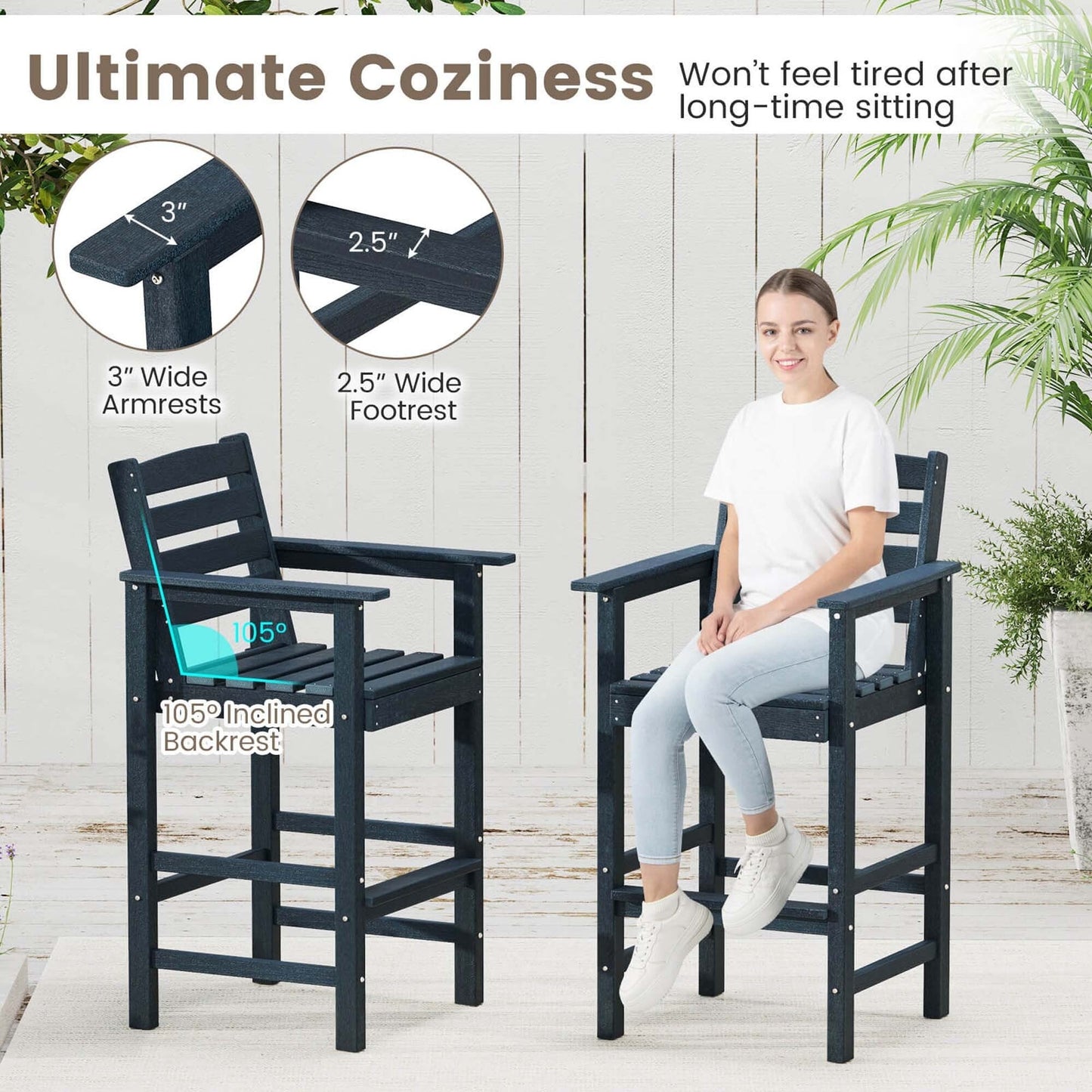 Set da bar Costway da 3 pezzi in HDPE con poltrone e piano alto quadrato - Vedi dettagli