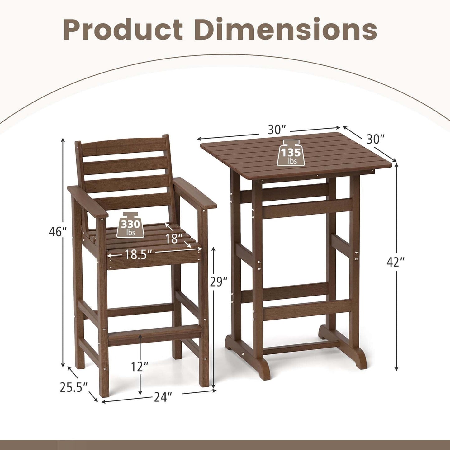 Set da bar Costway da 3 pezzi in HDPE con poltrone e piano alto quadrato - Vedi dettagli