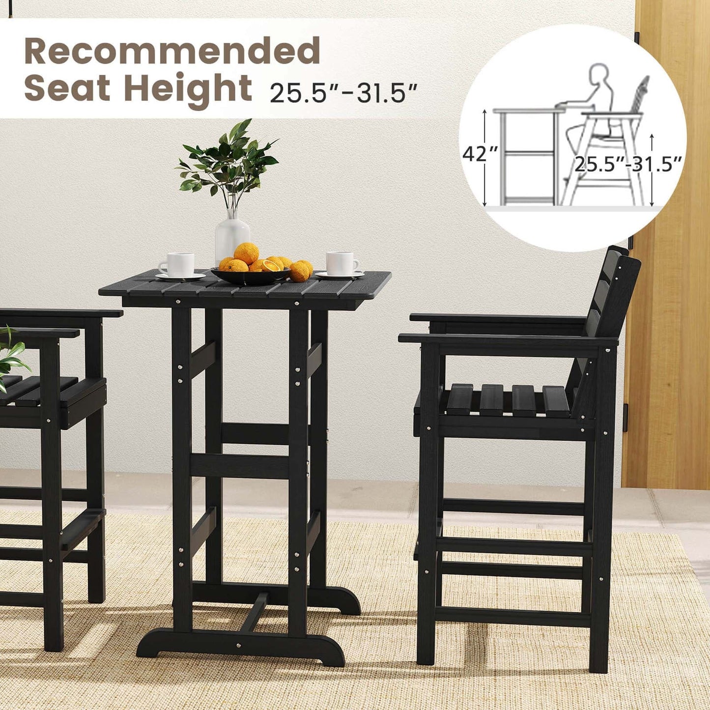 Set da bar Costway da 3 pezzi in HDPE con poltrone e piano alto quadrato - Vedi dettagli