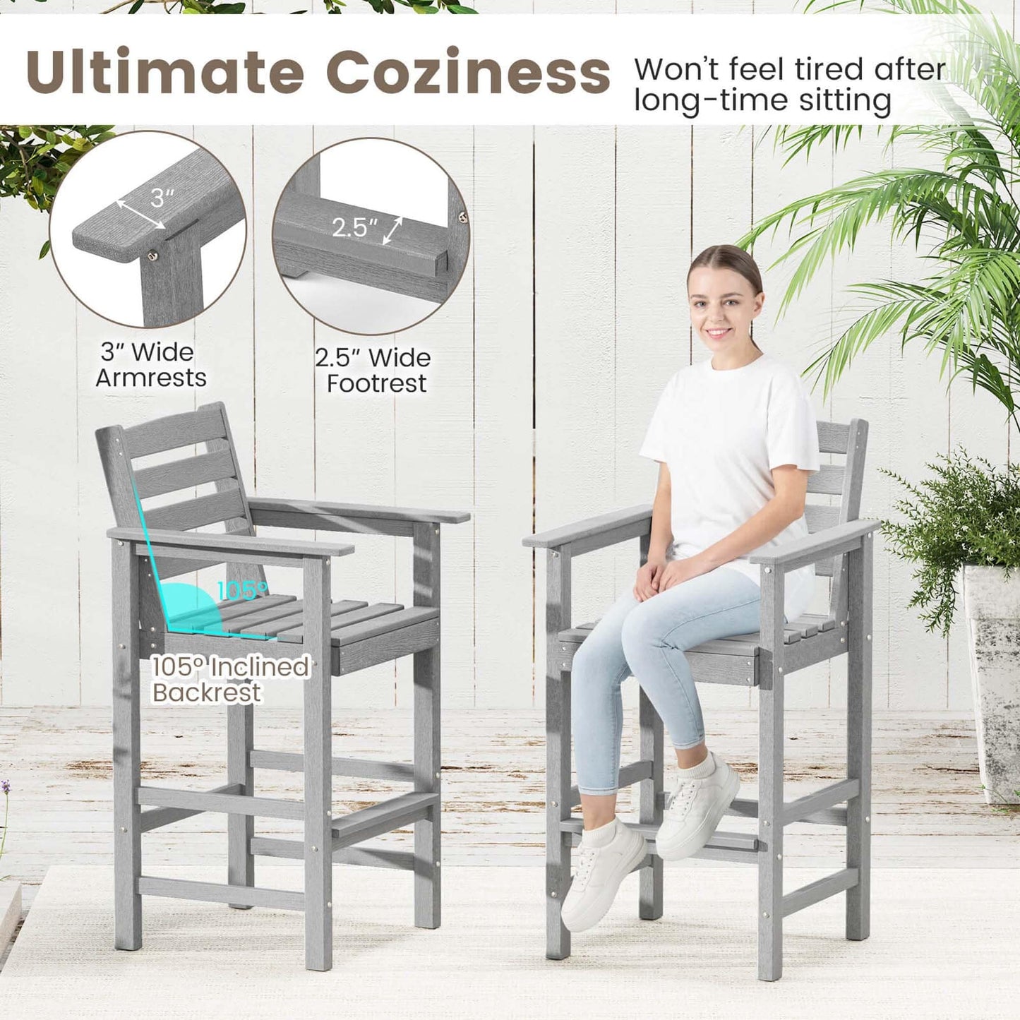 Set da bar Costway da 3 pezzi in HDPE con poltrone e piano alto quadrato - Vedi dettagli