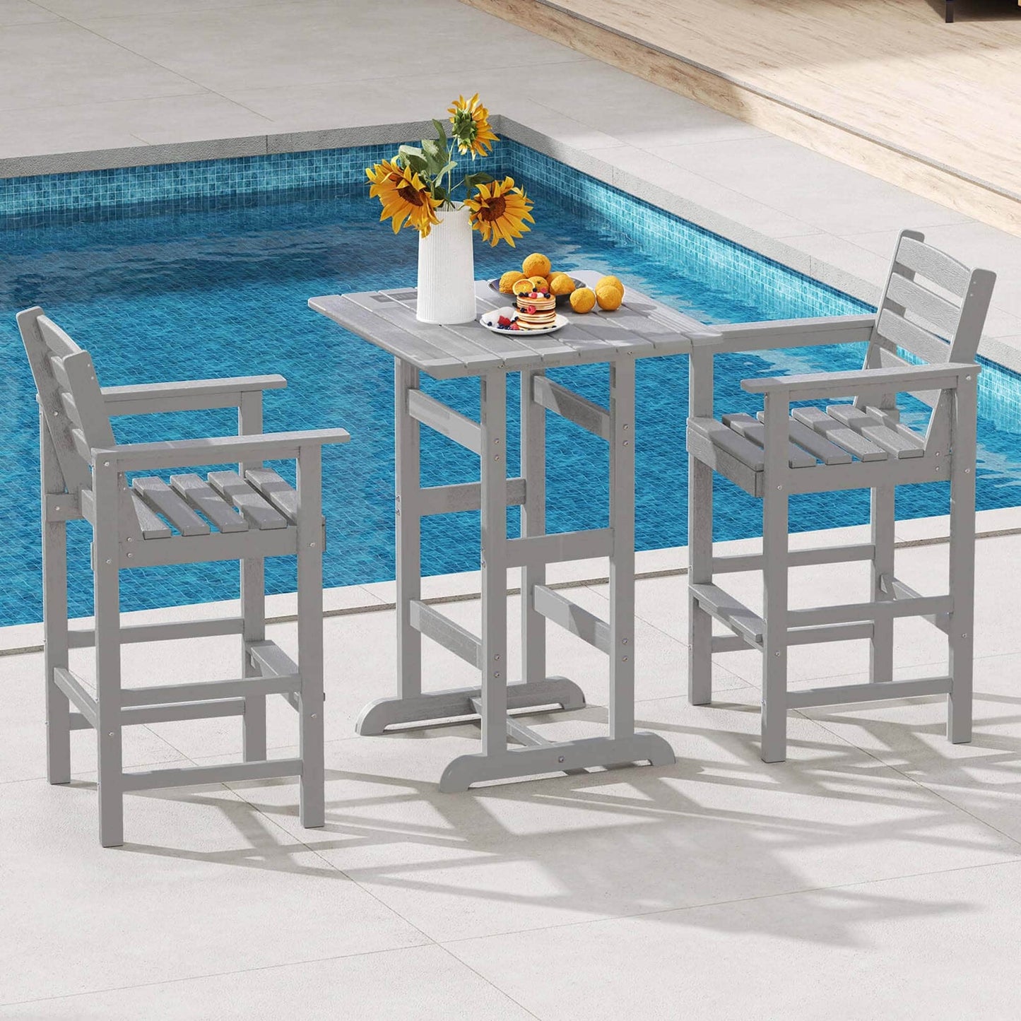 Set da bar Costway da 3 pezzi in HDPE con poltrone e piano alto quadrato - Vedi dettagli