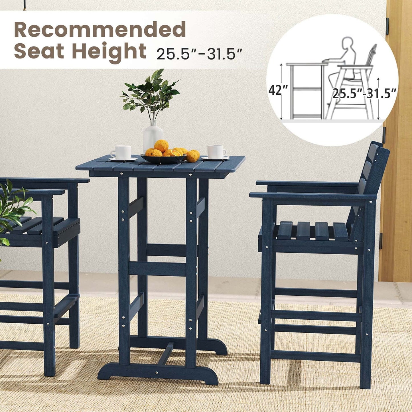 Set da bar Costway da 3 pezzi in HDPE con poltrone e piano alto quadrato - Vedi dettagli