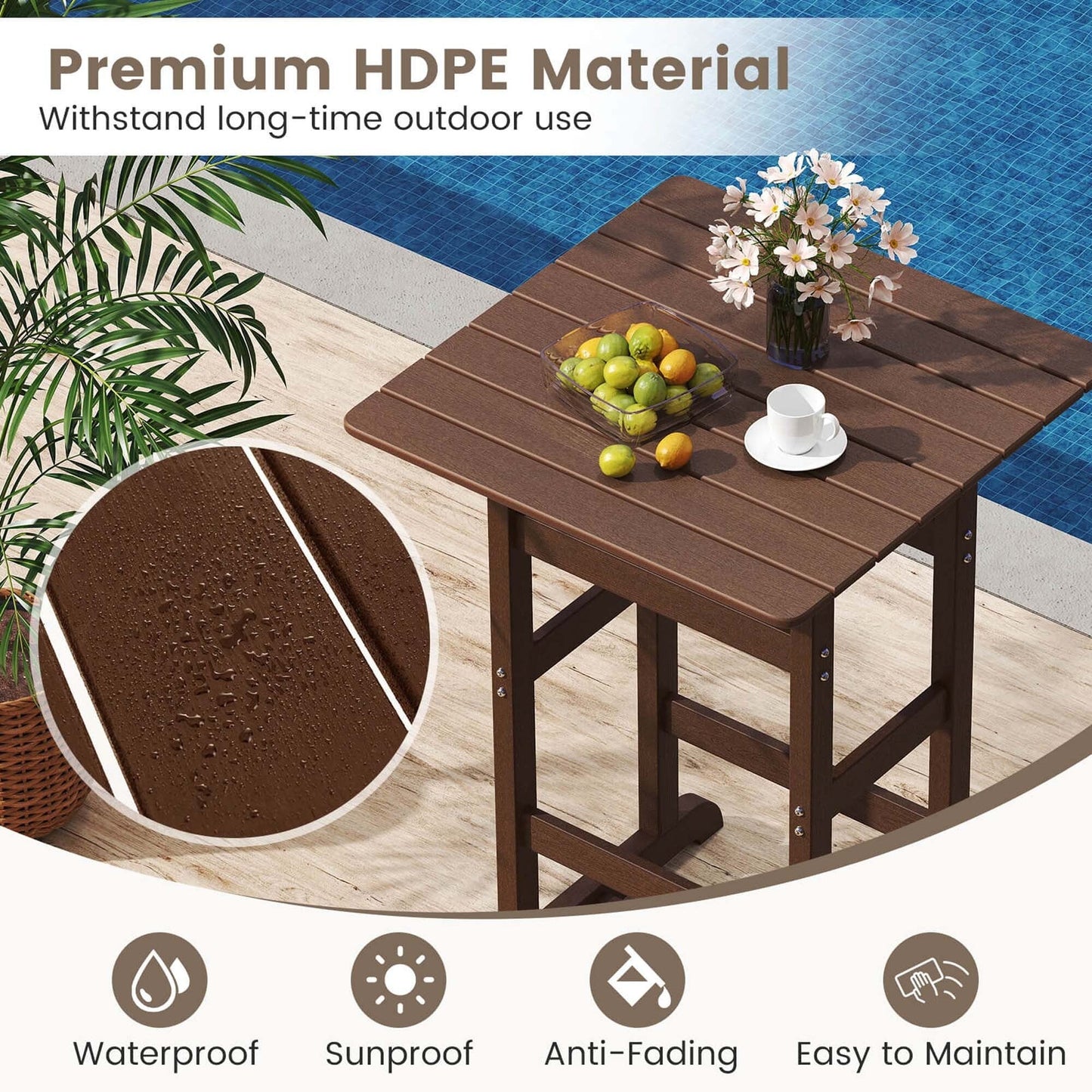 Set da bar Costway da 3 pezzi in HDPE con poltrone e piano alto quadrato - Vedi dettagli