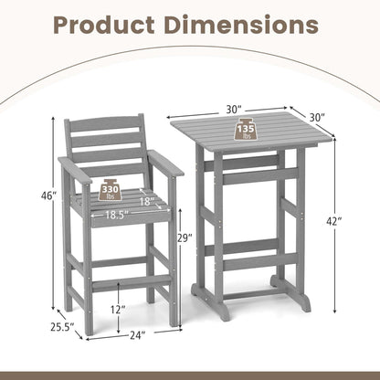Set da bar Costway da 3 pezzi in HDPE con poltrone e piano alto quadrato - Vedi dettagli