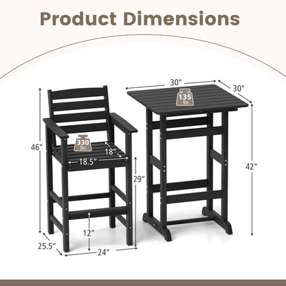 Set da bar Costway da 3 pezzi in HDPE con poltrone e piano alto quadrato - Vedi dettagli