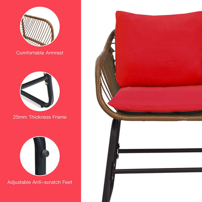 Costway 3 pezzi set da bistrot in rattan per patio, sedia imbottita, tavolo in vetro, terrazza - Vedi dettagli