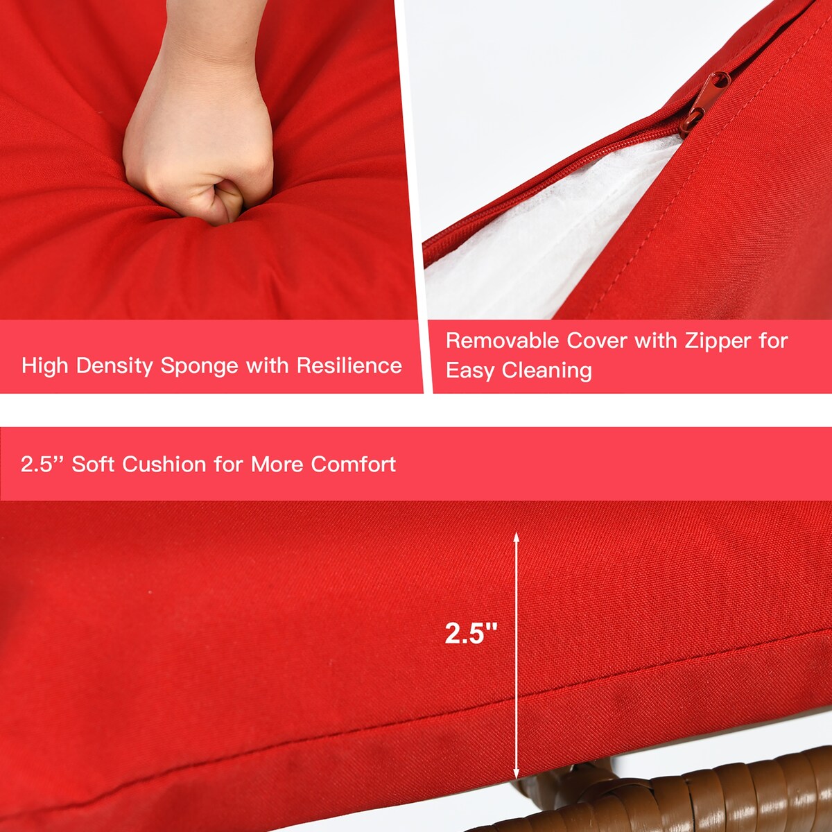 Costway 3 pezzi set da bistrot in rattan per patio, sedia imbottita, tavolo in vetro, terrazza - Vedi dettagli