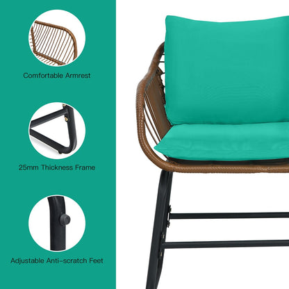 Costway 3 pezzi set da bistrot in rattan per patio, sedia imbottita, tavolo in vetro, terrazza - Vedi dettagli