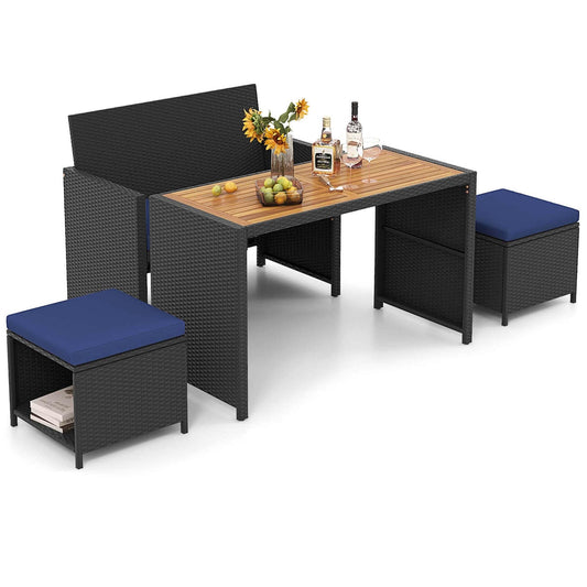 Set da pranzo per esterni Costway 4 pezzi, poltrona in rattan e 2 pouf - Vedi dettagli