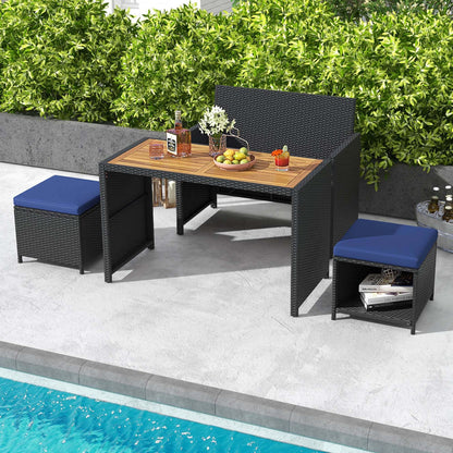 Set da pranzo per esterni Costway 4 pezzi, poltrona in rattan e 2 pouf - Vedi dettagli
